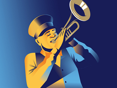 Horn band blue cartoon illustration trumpet vector yellow