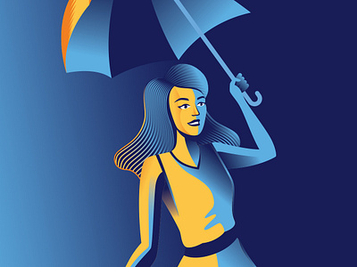 Umbrella blue cartoon character dress illustration ryan lynn umbrella vector woman yellow