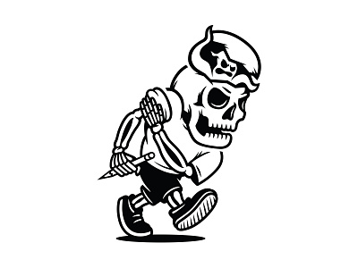 LET ME AT EM AGAIN art black and white character ghost illustration logo mascot retro self promo skeleton skull sports vector