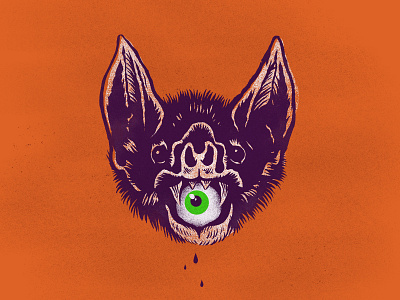 Bat art bat distressed eye halloween illustration ink inktober orange purple screenprint texture