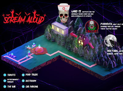 Scream park isometric map design 3d 3d map branding event map graphic design illustration isometric map vector map