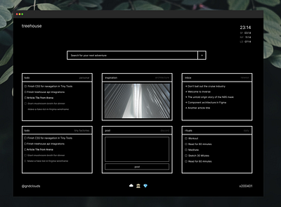 treehouse.gndclouds.cc dark mode dashboard minimal minimalism personal dashboard ui