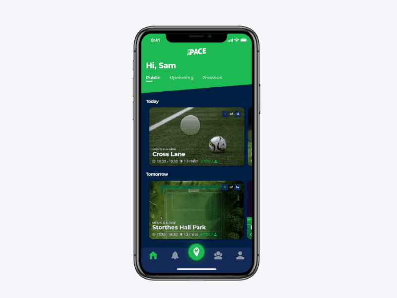 Pace App - Page Transition 5 a side 5 a side football animated app football gif interaction ios iphone iphone x iphone x app soccer transition ux