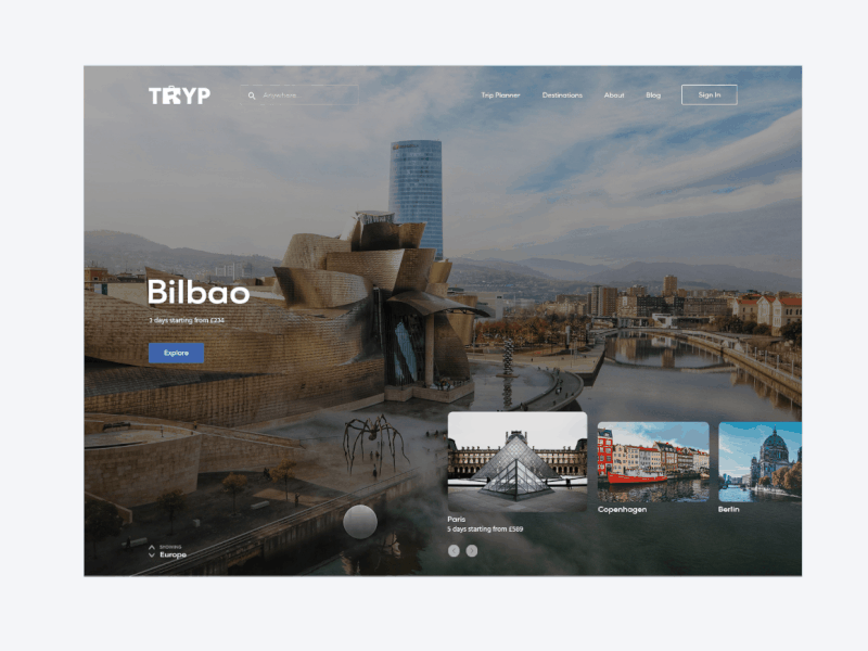 Tryp button animation button gif gif travel travel website web design website website animation website gif