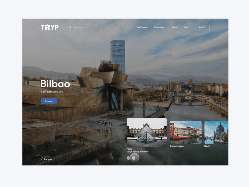 Tryp - Destination transition gif slider slider animation travel travel website web design website website animation website gif