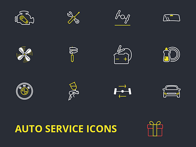 Auto Service Icons auto car engine flat glass gold icon icons line service tech