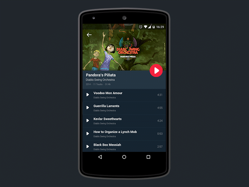 Music Player Android L Concept android animation gif material mobile music player uiux