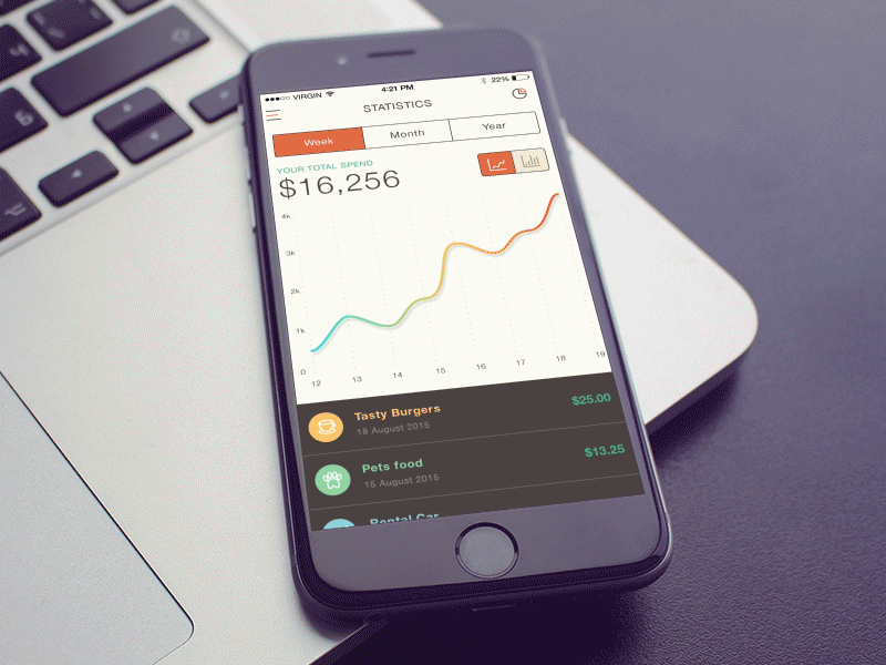 Statistics - Pixate Prototype analitycs animation app apple ios mobile pixate statistics ui uiux ux