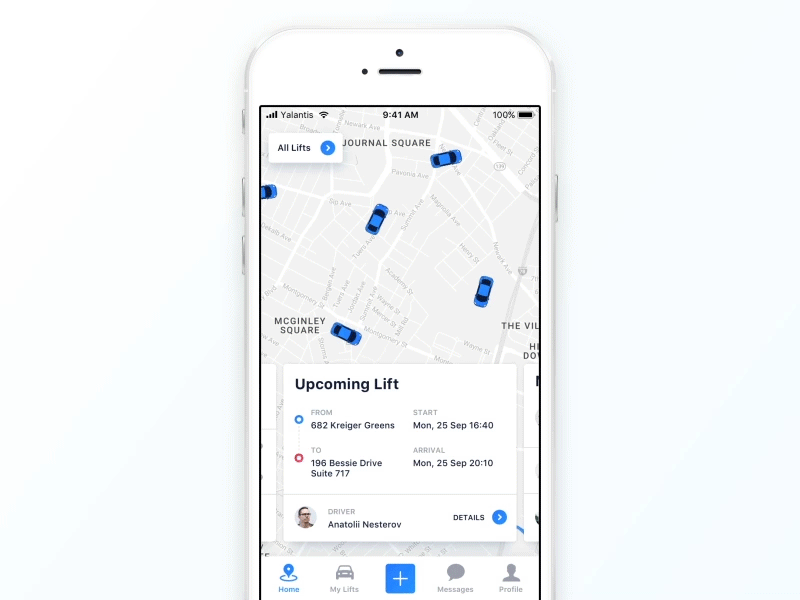 Car Sharing IOS 11 App Concept cars chat dashboard filter ios11 iphone location lyft map mobile search uber