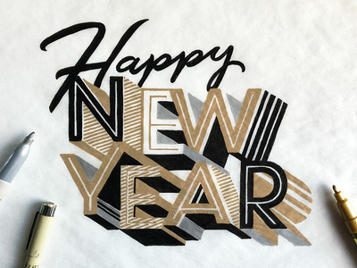 Happy New Year! drawing hand drawn type hand lettering hand type holiday illustration lettering new year type typography
