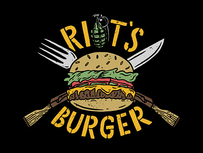 Riot's Burger adventure appareldesign art branding burger design food graphic design grunge illustration logo vintage vintage art