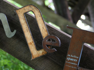 Japhet Creek installation metal park poetry rust sculpture typography