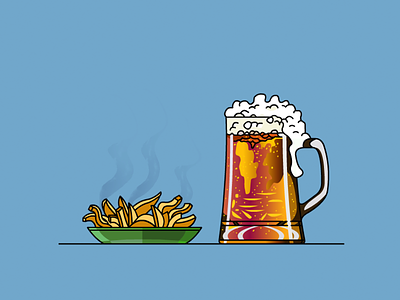 Beer & French Fries beer beverage demet kural drink menu french fries icon illustration illustrator lineart vector