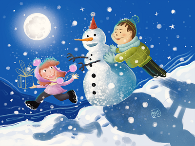 Sweet Memories of My Childhood! artwork character character design concept demet kural digital art drawing happy new year illustration illustrator moon night nightlife painting procreate snow snowman