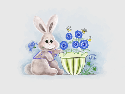 Miss Rabbit animal artwork character children illustration demet kural design digitalart drawing flowers illustration illustrator procreate rabbit rabbit illustration