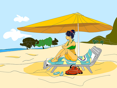Holiday Sketch artwork beach drawing girl holiday illustration sand sketch sunbed tree umbrella woman