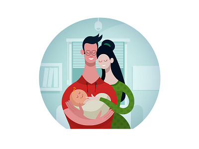 Happy Family baby character child family father flat girl home illustration man mother new born