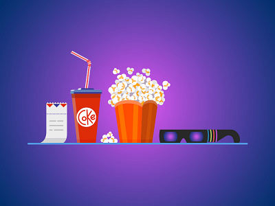 I love Cinema! 3d glass cinema coke design fun hobby icon illustration junk food movie popcorn ticket