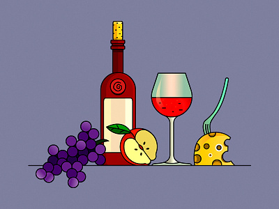 Wine Menu apple cheese demet kural fork glass grape illustration lineart stroke vector wine
