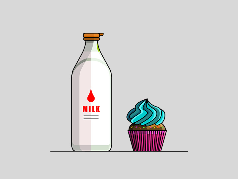 Milk & Cake stroke line icon illustration illustrator demet kural cupcake crema cake milk