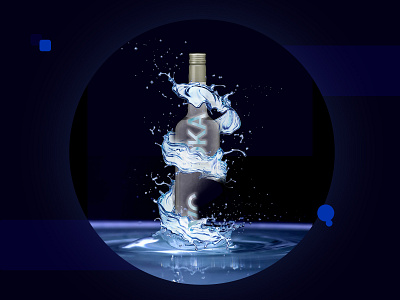 Blue & Black Water Splash With Bottle black blue bootle bottle brand clean cool dribble illustration product design typography water splash