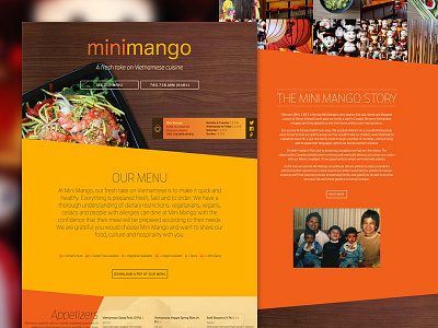 Mini Mango Website one pager orange restaurant website woodgrain yellow