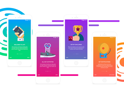 Health/Fitness Tracker App - Onboarding android material design animation fitness tracker app gradients health tracker app intro mobile app design signup interaction design sketch ui ux welcome