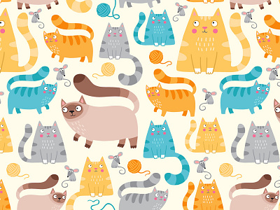 Cat madness cat cute design fabric kids kitten pattern seamless textile vector
