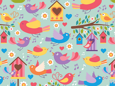 Bird house bird children fabric house kids pattern seamless singing textile