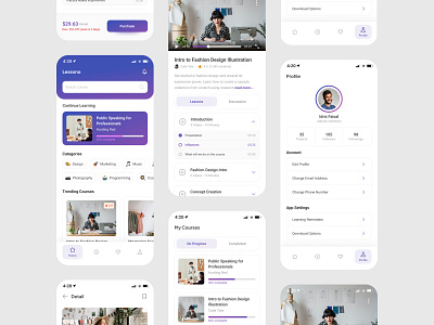 Lessono - Online Learning App UI Kit academy android app blue design ecourse gradient ios learning mobile purple ui ui kit webinar