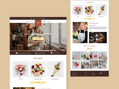 Flower shop homepage brown design ecommerce figma flower shop flowers graphic design homepage shop shopify ui uiux ux webdesign website