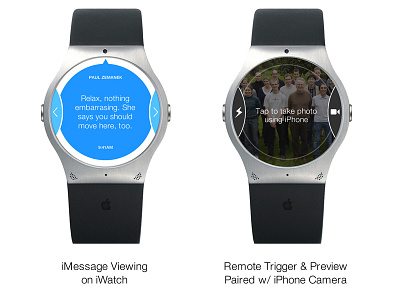 iWatch Mockup - iMessage & Camera Remote Trigger Detail View