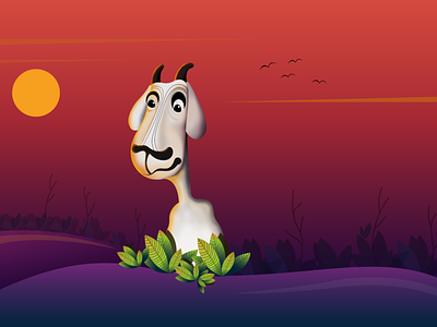 Goat character design goat illustration sunset