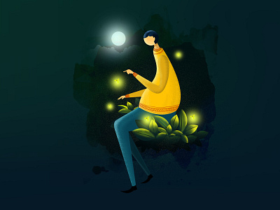 Dreamer character color design drawing dream firefly graphic design illustration moonlight night