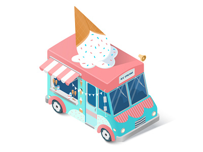 Icecream van cone cute foodtruck icecream illustration isometric isometry pink summertime truck van vector vectorart vehicle