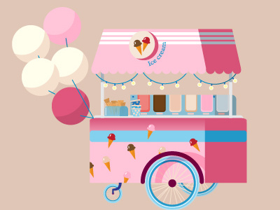 Happy time with ice cream baloons happy ice cream cart icecream illustration summertime