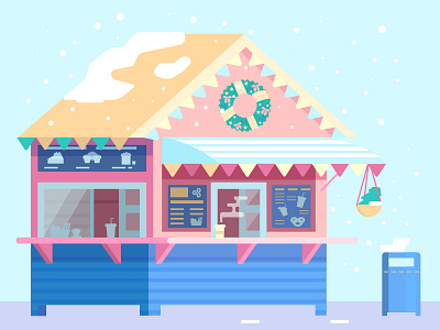 Street caffee caffee cofeshop cozywinter flat illustration park stall street food winter