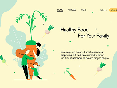 It's healthy lifestyle time! charachter design eco family care flat food food shop healthy food healthy lifestyle illustration page layout vector vegetarian