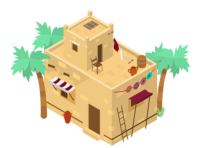 Middle Eastern isometric house arab house arabic architechture brick house building illustration isometria isometric isometric art isometric house middle east morocco traditional