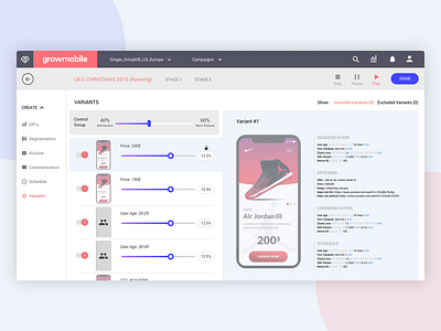 A/B testing dashboard ui