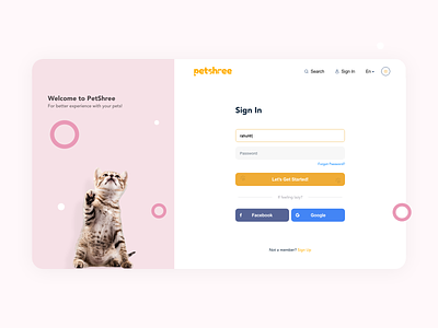 Sign In page for Petshree behance dailyui design pet pet profile pet sign in pet website pink sign in