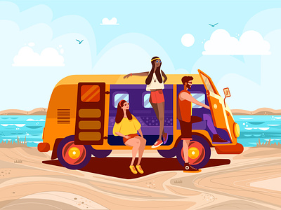 Summer Time 2d 2d art beach design flat illustration illustrator sea summer summertime sun sunny vector waggon