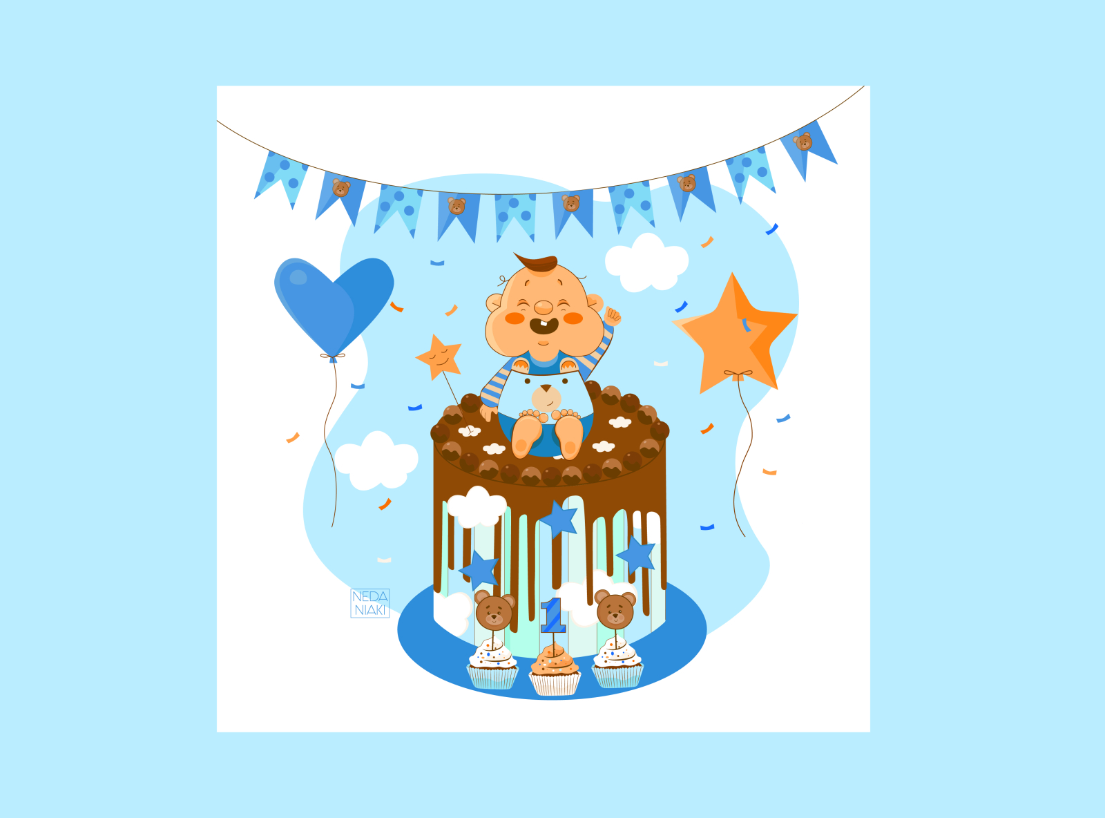 Happy Birthday 2d 2d art artwork baby baby boy character character design colors design flat happy birthday illustration illustrator vector