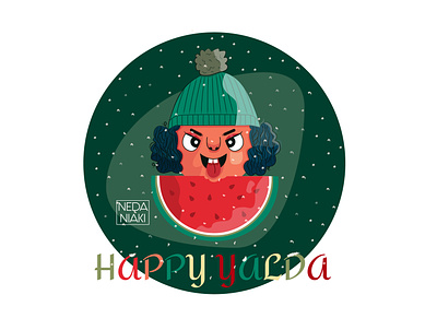 Happy Yalda 2d 2d art adobe adobe illustrator art artist character characterdesign design flat girl illustration illustrator snow vector vectorart watermelon