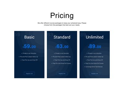 Pricing driving school desctop design price pricing pricing page pricing plan table ui web