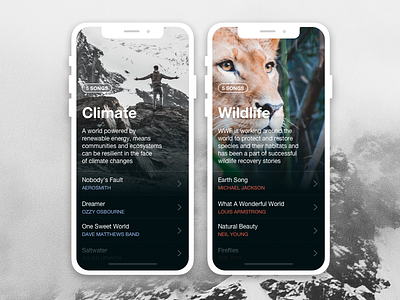 Earth Day Playlist app app design climate comment earth list music nature playlist ui wildlife world