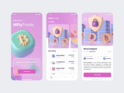 Nifty Trade - NFT Mobile App Concept blockchain clean crypto cryptocurrency ethereum exchange fintech inspiration market minimalist nft platform product productpage token trade