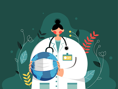 Series of illustrations-Doctor. design doctor earth face mask flower grass green hospital illustration leaf nurse people person plant sick vector