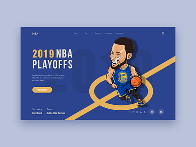 NBA-Stephen Curry 2019 basketball blue design golden state warriors illustration nba people person player playoffs point guard sports team ui web yellow