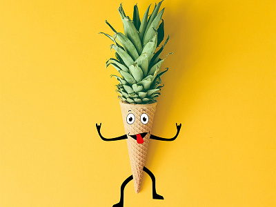 Doodle Character- Tubby attractive cartoon cone fruits funny pineapple